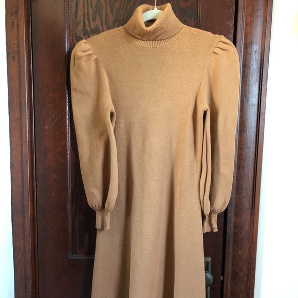 Women's Puff Long Sleeve Sweater Dress - Picture 2 of 4